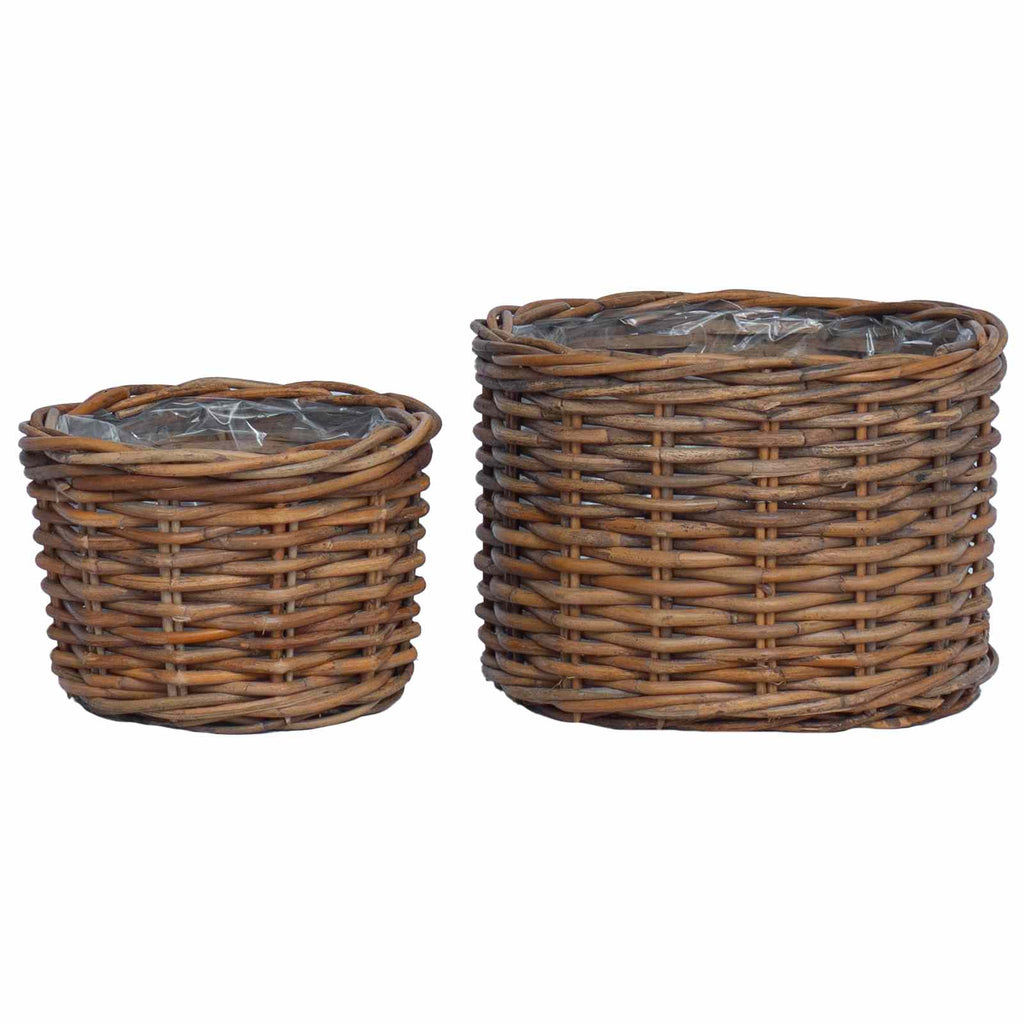 Vidaxl bloempot mand met opslag 2 pcs bruin kubu rattan