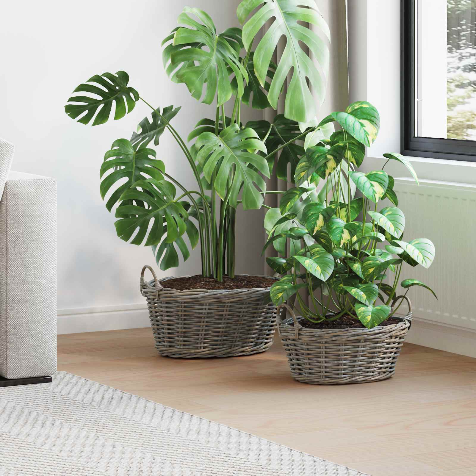 Vidaxl plantenmand met opslag 2 pcs grijs lacak riet