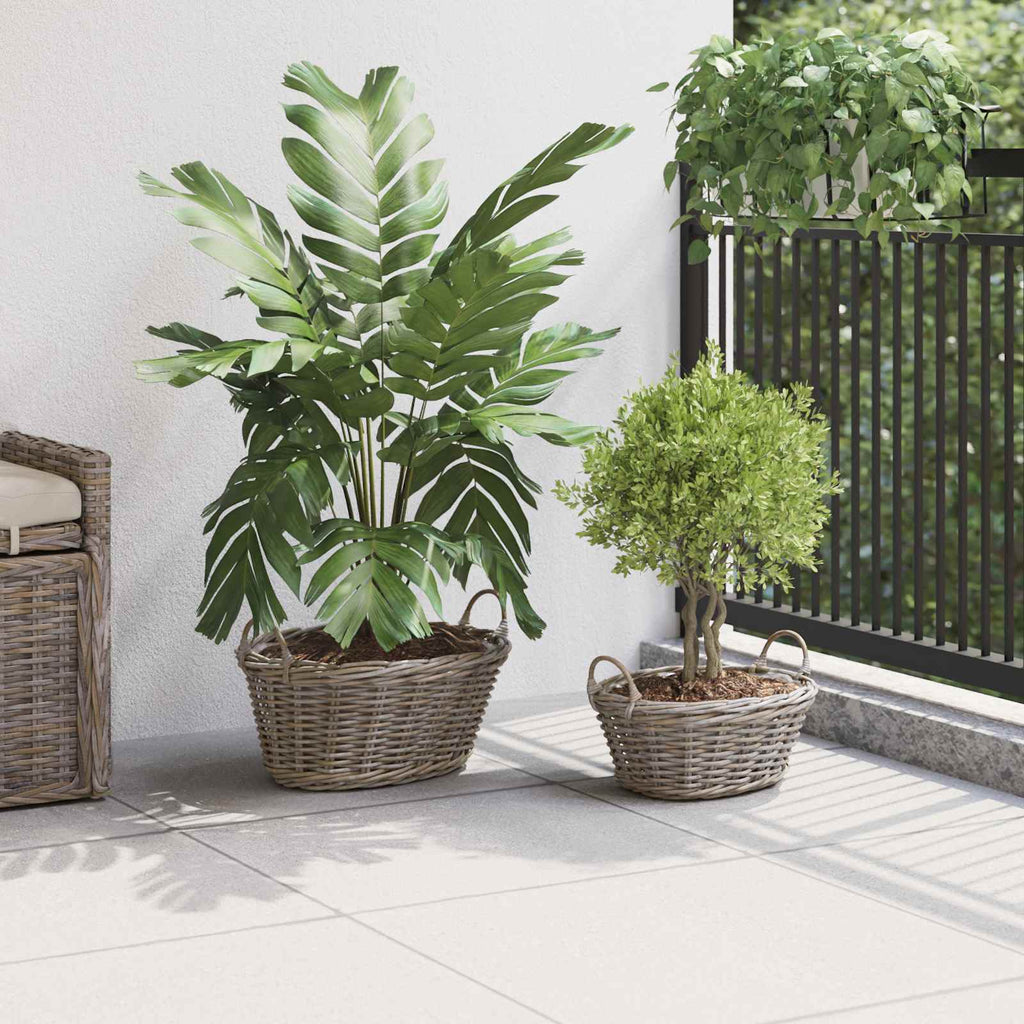 Vidaxl plantenmand met opslag 2 pcs grijs lacak riet
