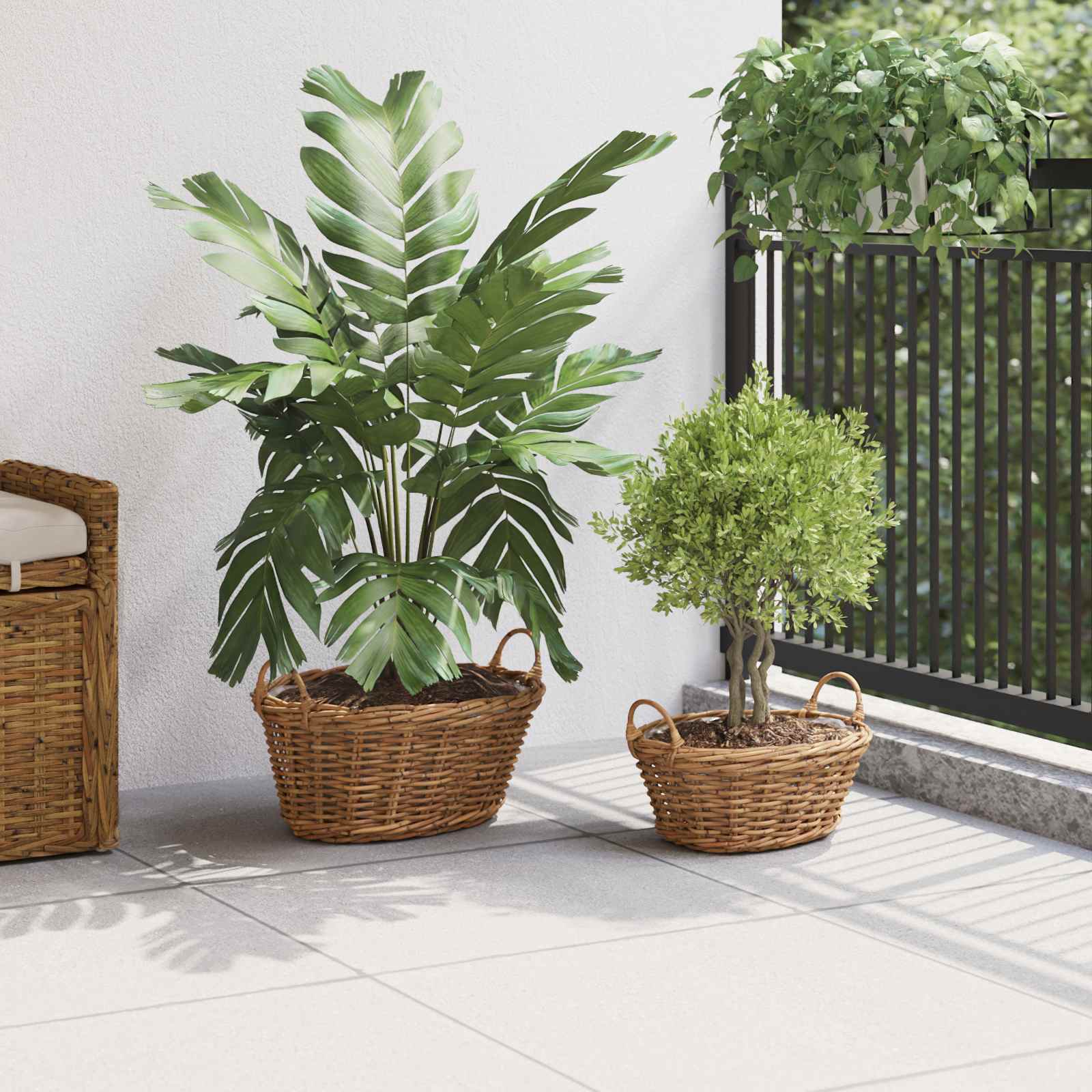 Vidaxl plantenmand met opslag 2 pcs bruin lacak riet