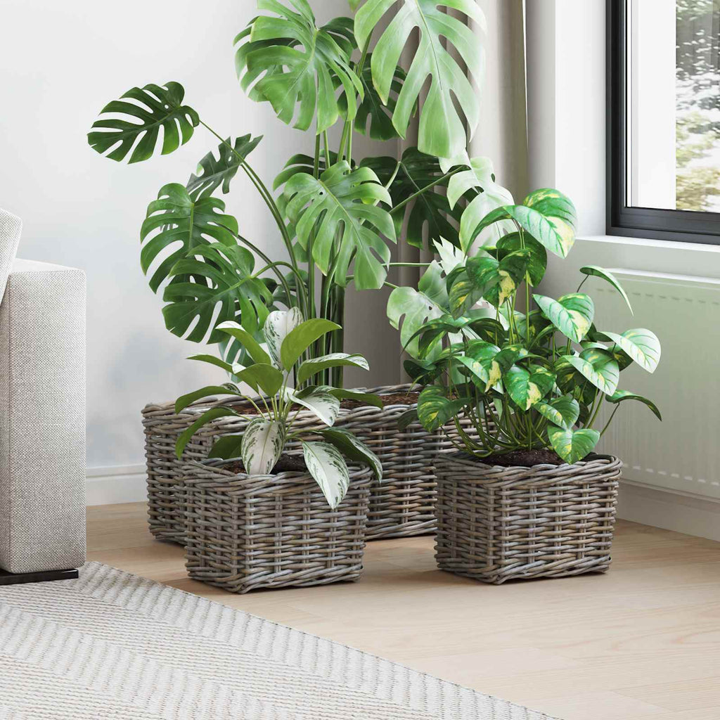 Vidaxl plantenmand met opslag 3 pcs grijs kubu rattan
