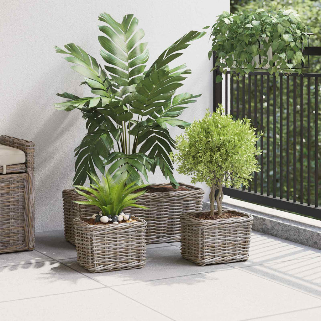 Vidaxl plantenmand met opslag 3 pcs grijs kubu rattan