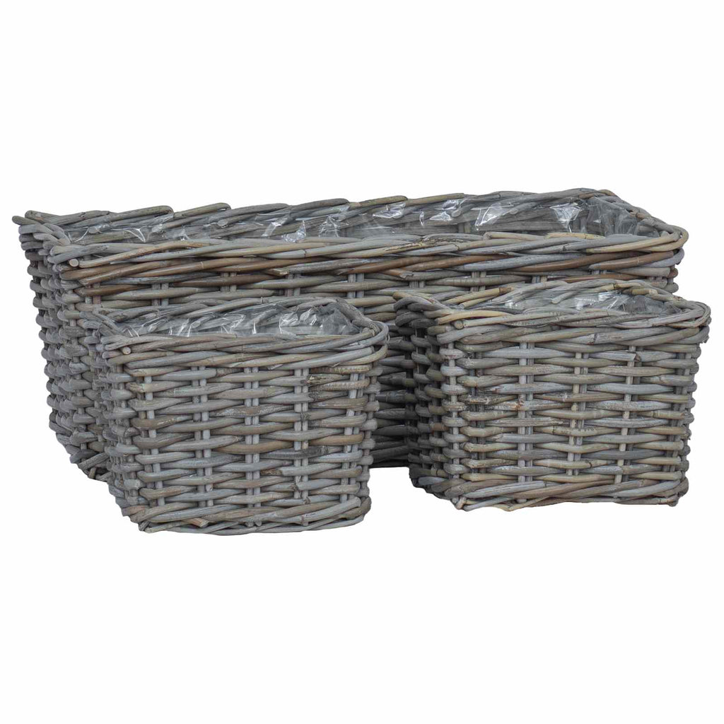 Vidaxl plantenmand met opslag 3 pcs grijs kubu rattan