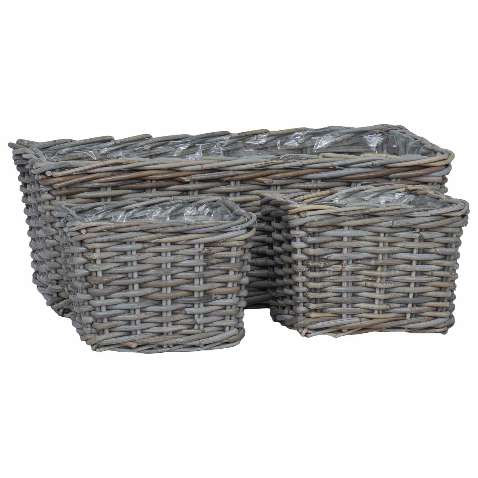 Vidaxl plantenmand met opslag 3 pcs grijs kubu rattan