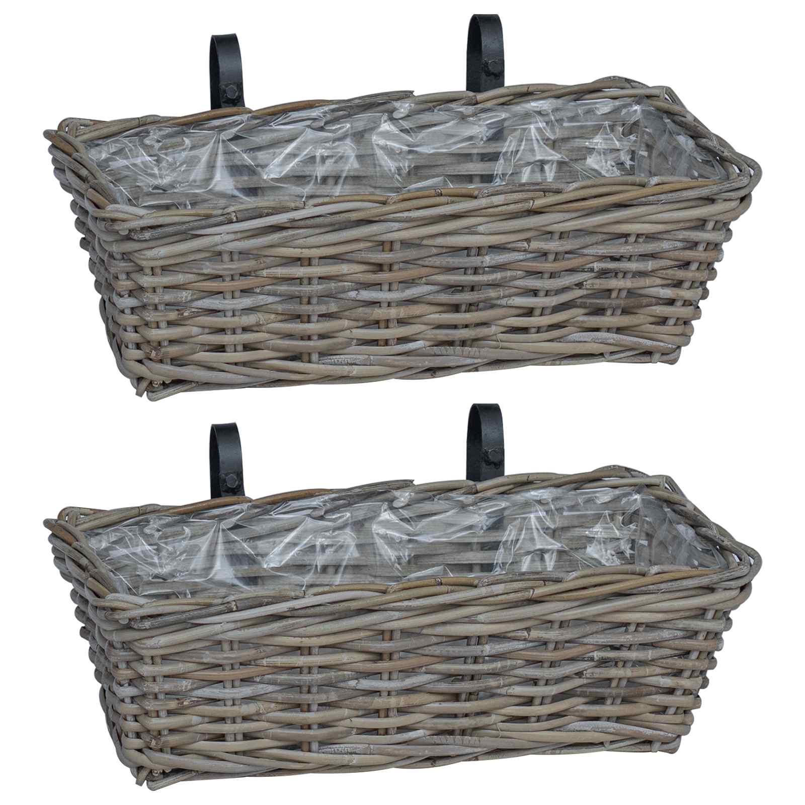 Vidaxl hangende bloempot mand 2 pcs grijs 48 x 22 x 15 cm lacak riet
