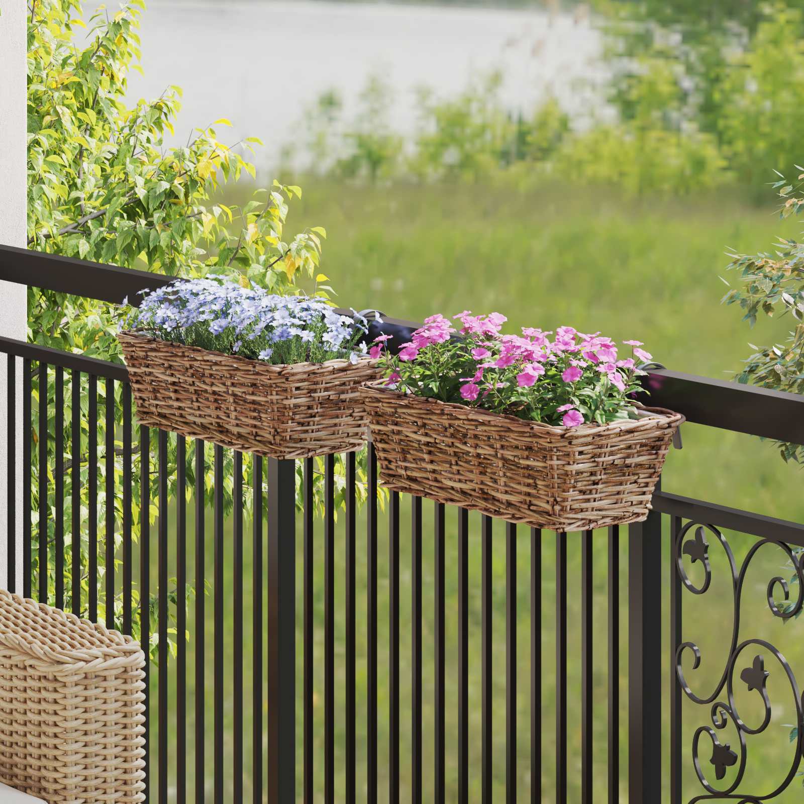 Vidaxl hangende bloempot mand 2 pcs bruin 48 x 22 x 15 cm lacak riet