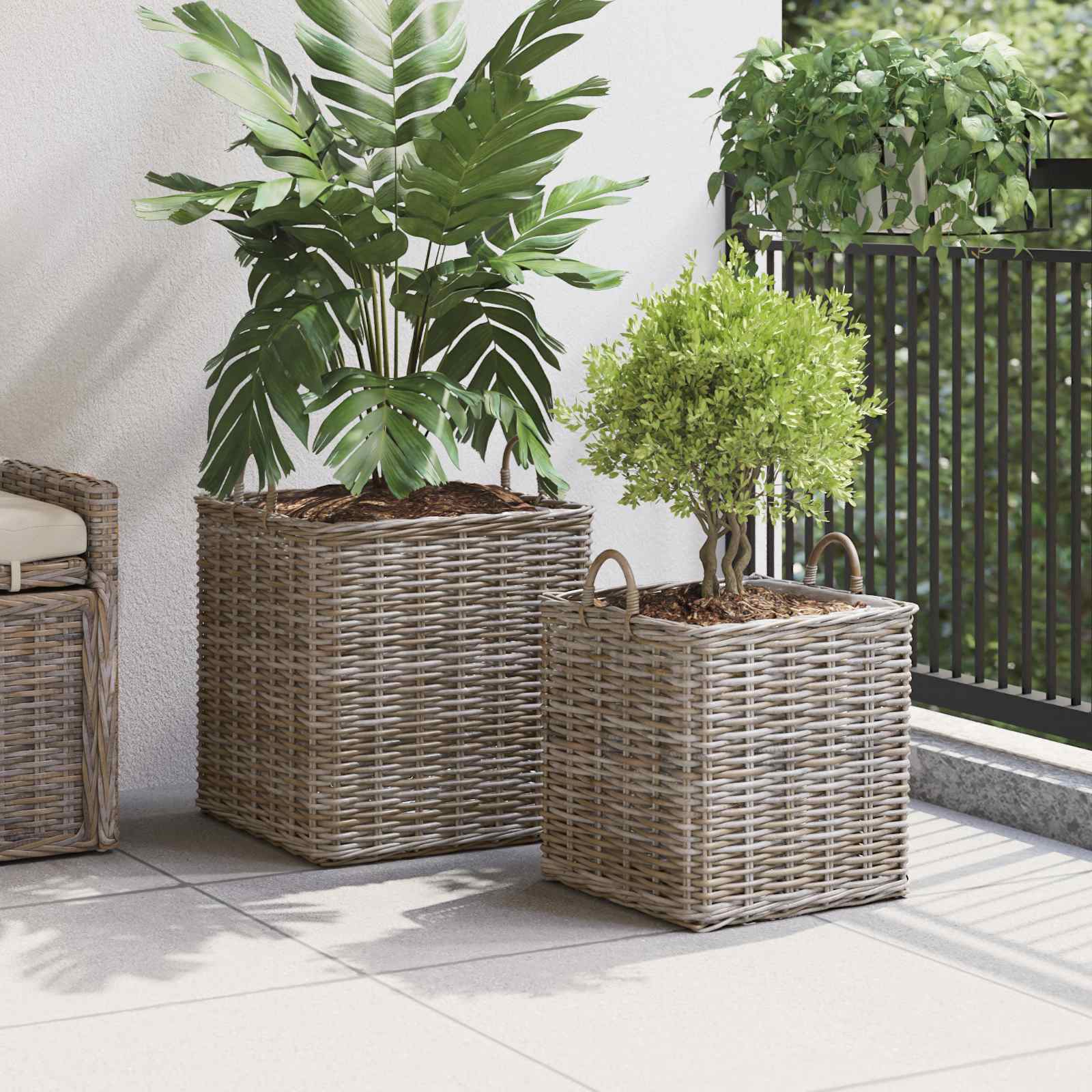 Vidaxl plantenmand met opslag 2 pcs grijs lacak riet