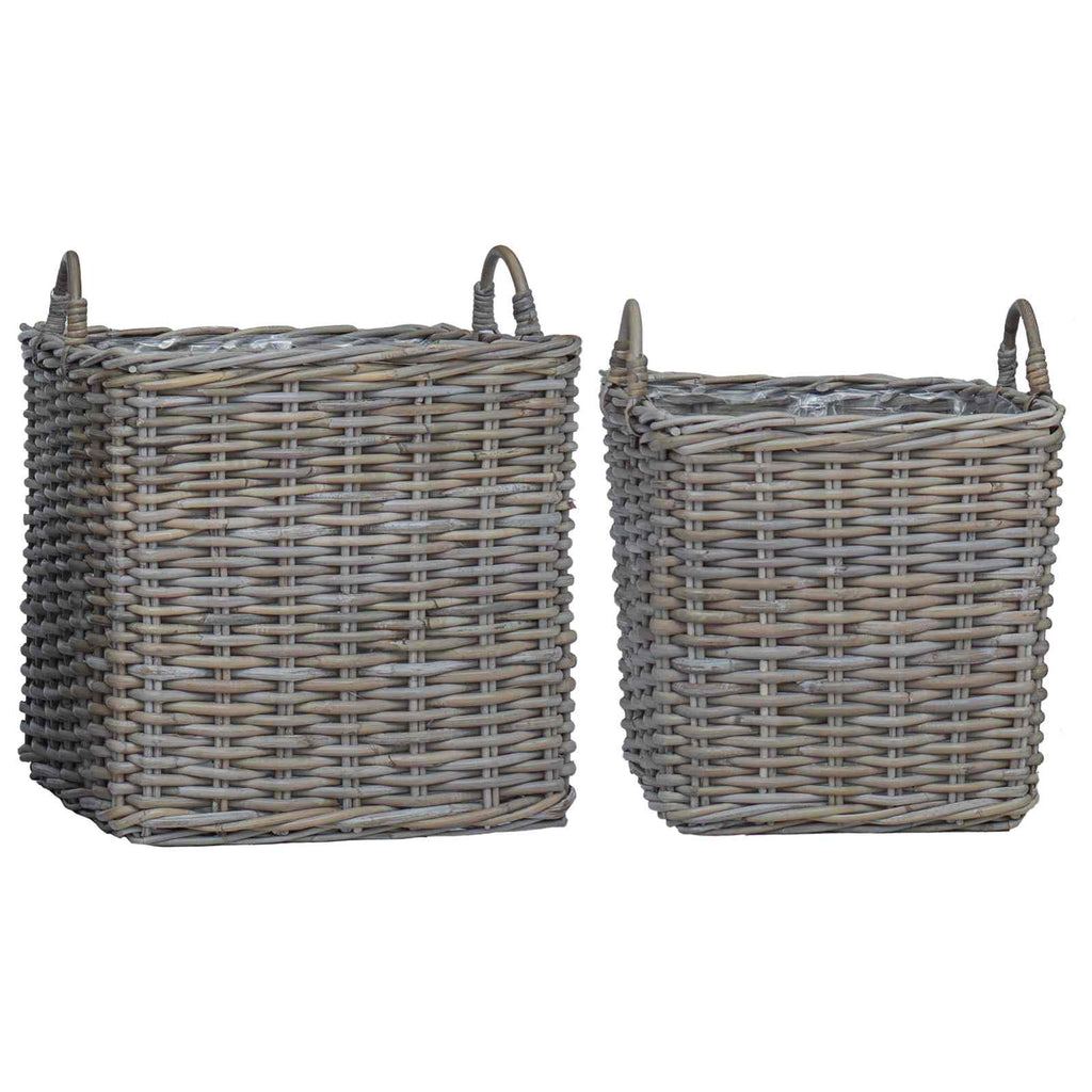Vidaxl plantenmand met opslag 2 pcs grijs lacak riet