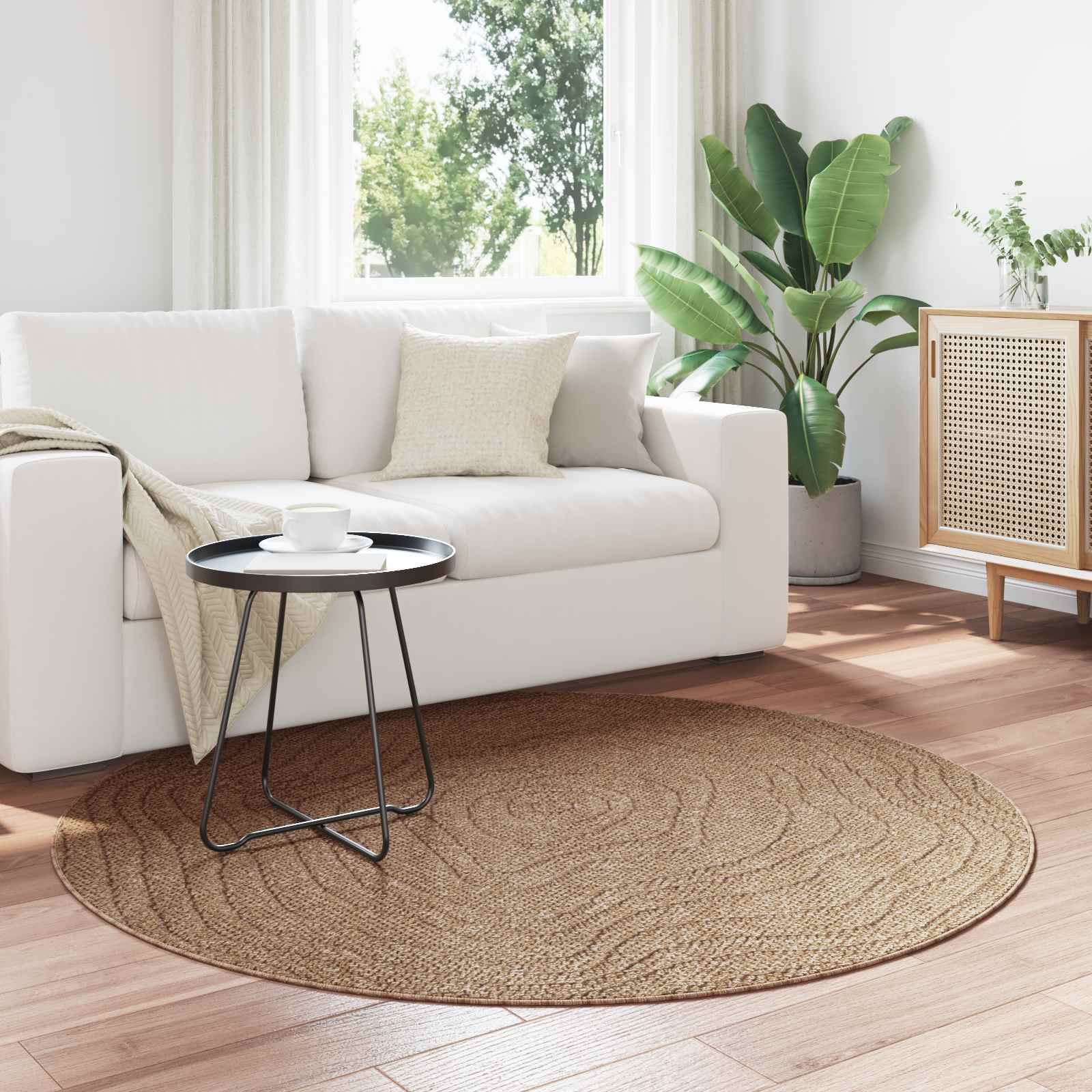 Vidaxl vloerkleden rond moiré huarte naturel ø 200 cm polyester