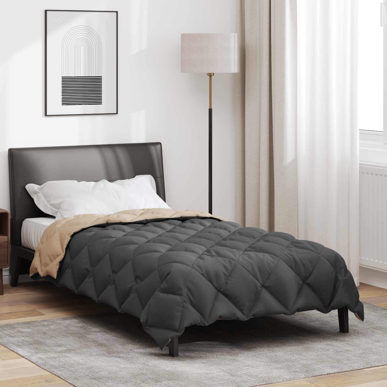 Vidaxl winter dekbed antraciet en taupe 200 x 155 cm microfiber