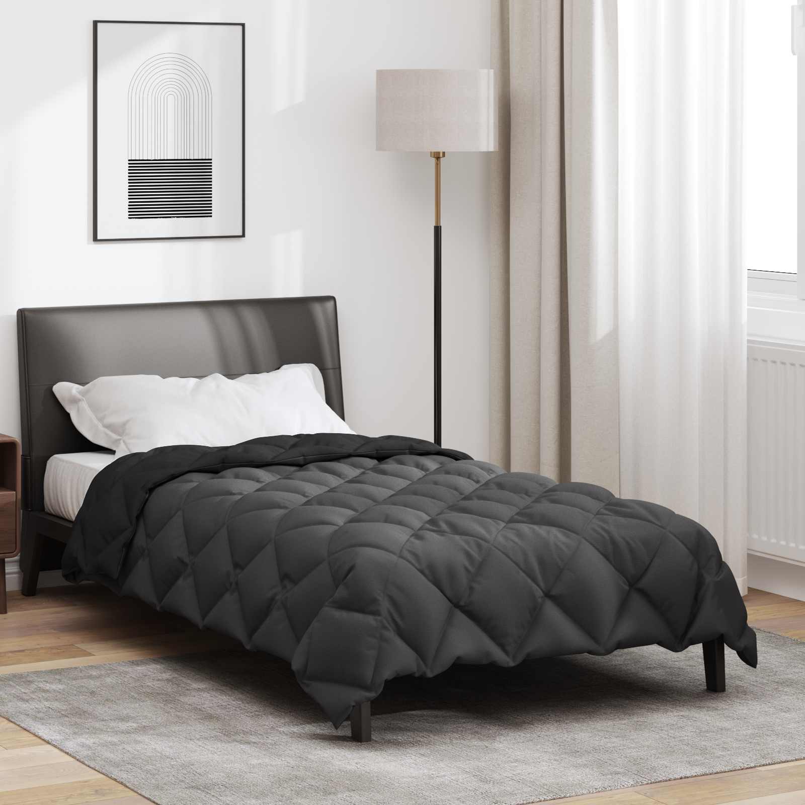 Vidaxl winter dekbed zwart en anthraciet 200 x 140 cm microfiber