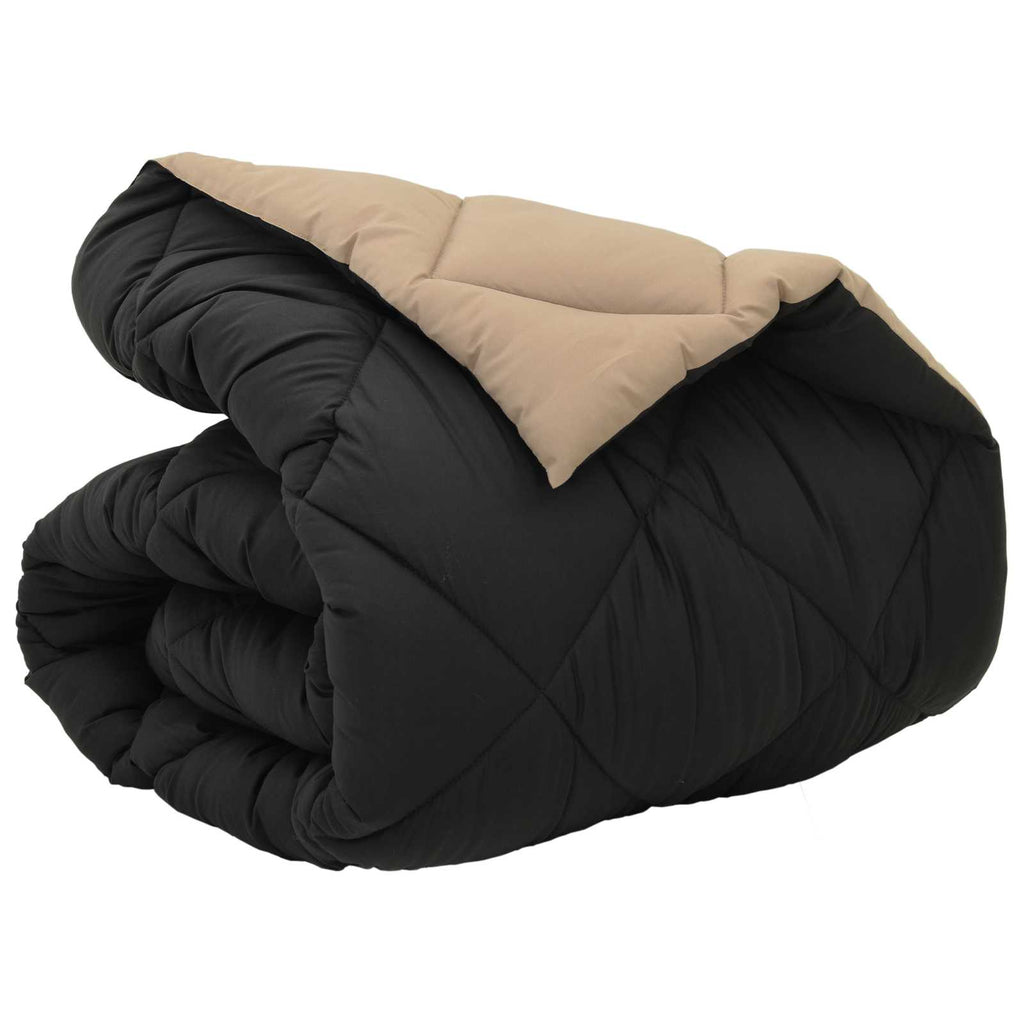Vidaxl winter dekbed zwart en taupe 200 x 140 cm microfiber
