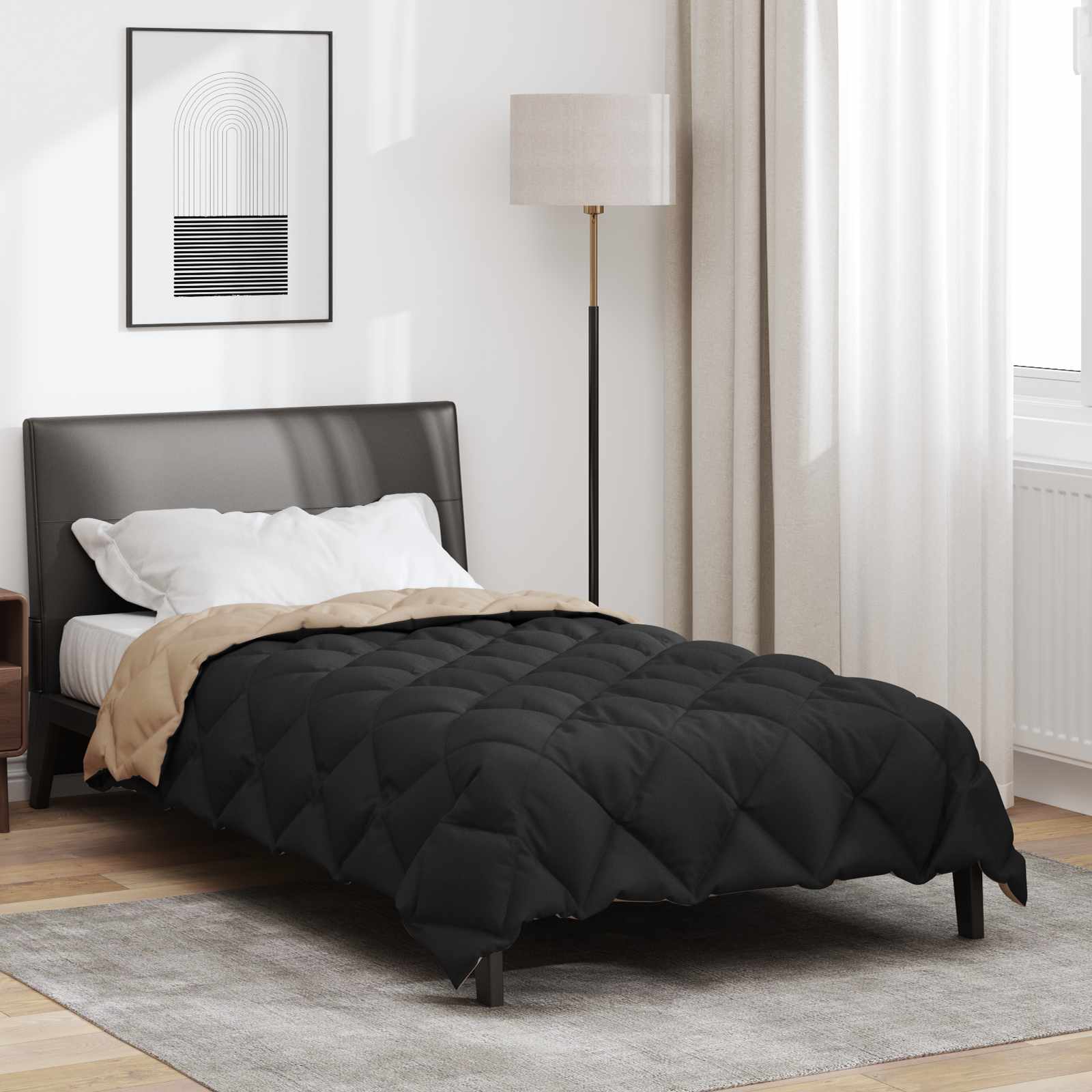 Vidaxl winter dekbed zwart en taupe 200 x 155 cm microfiber