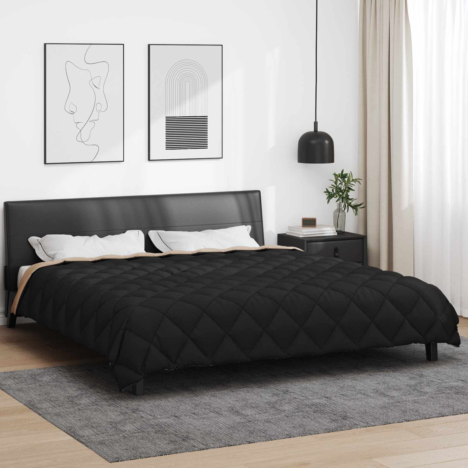 Vidaxl winter dekbed zwart en taupe 220 x 240 cm microfiber