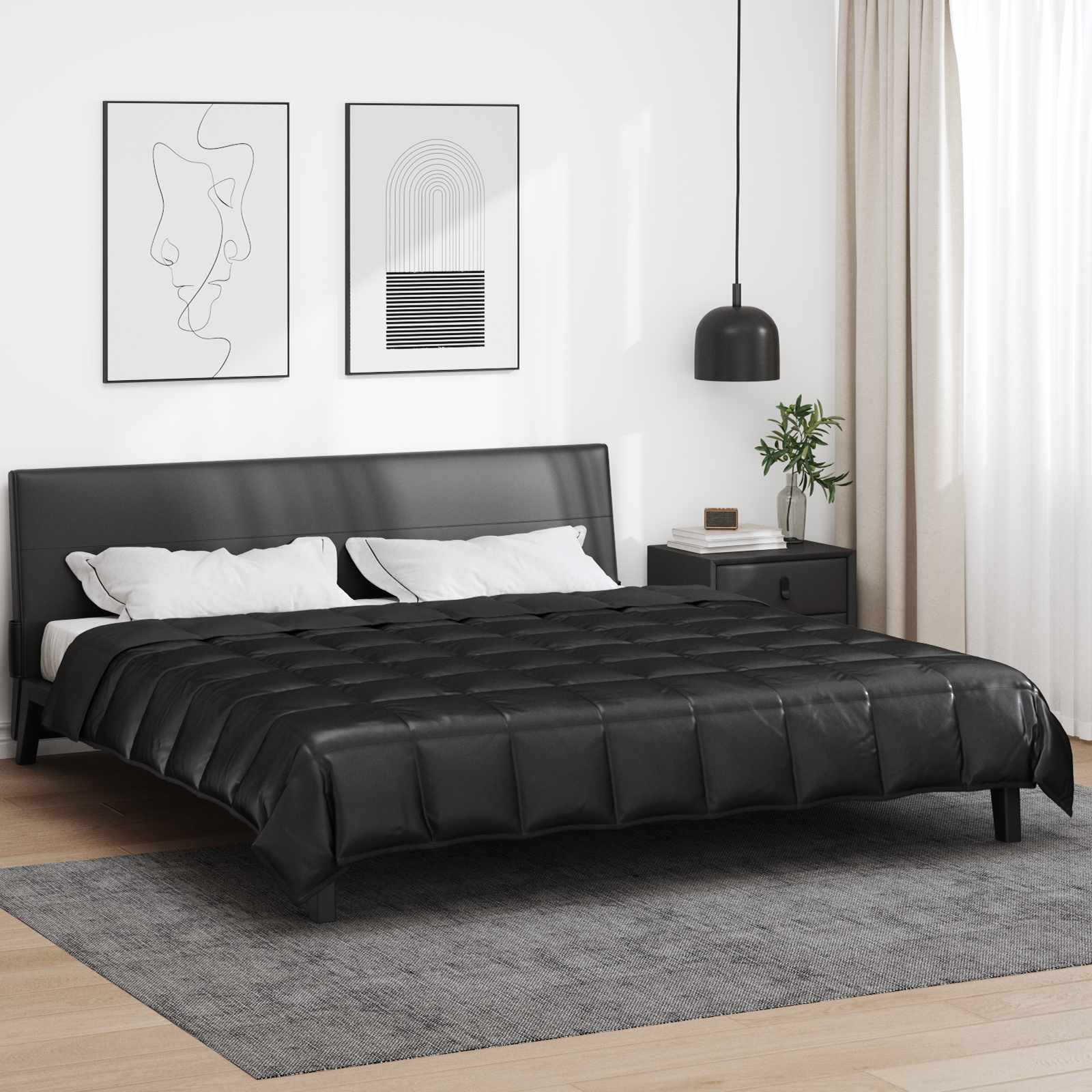 Vidaxl zomer dekbed zwart 240 x 200 cm satijn en microfiber