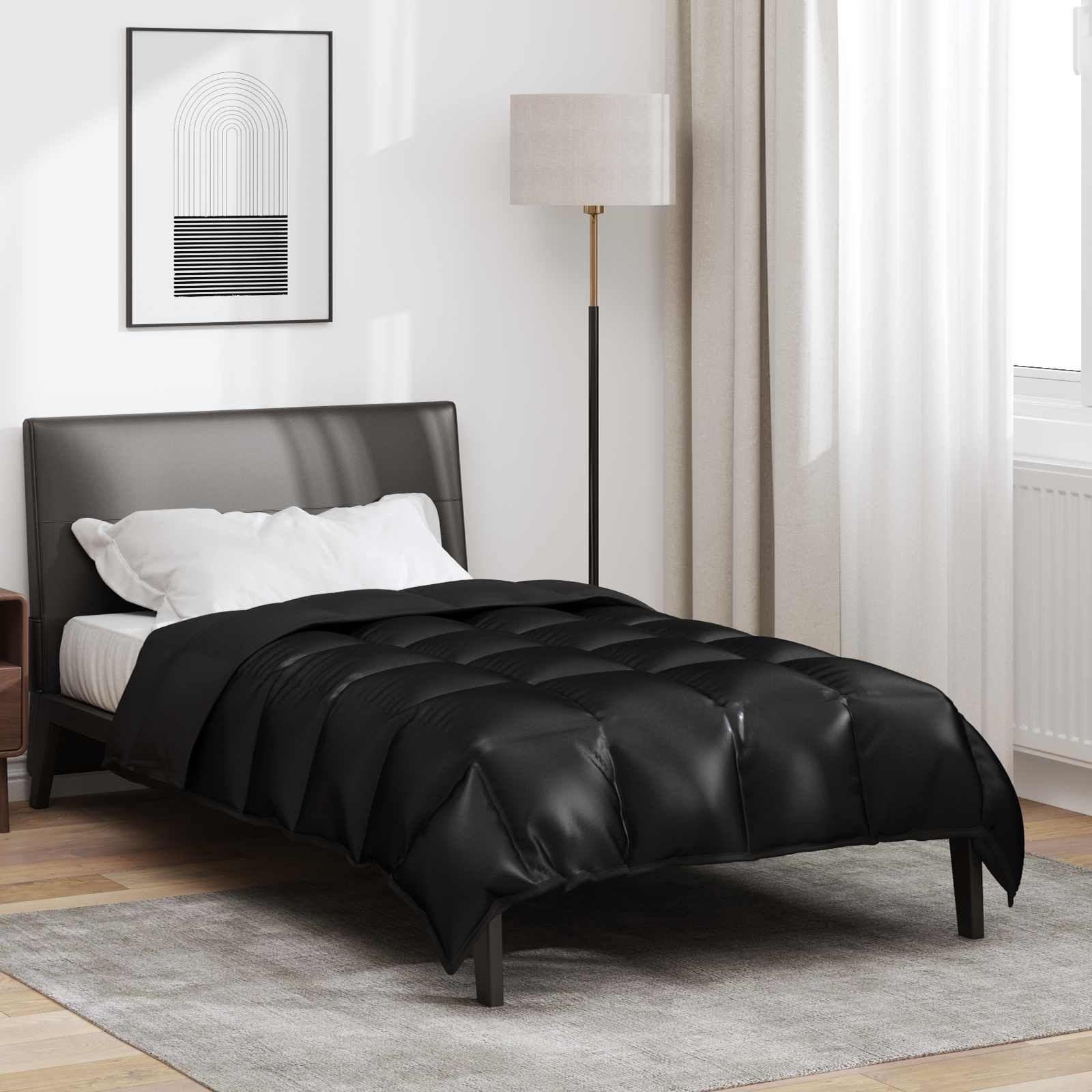 Vidaxl winter dekbed zwart 220 x 135 cm satijn en microfiber