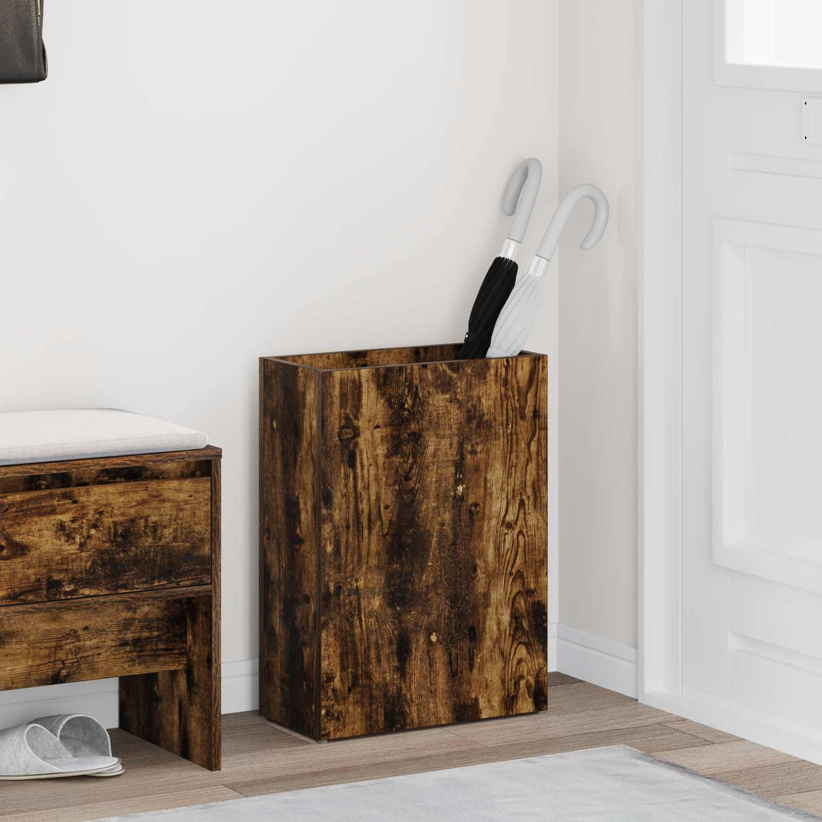 Vidaxl paraplu standaard gerookt eiken 40 x 20 x 55,5 cm bewerkt hout