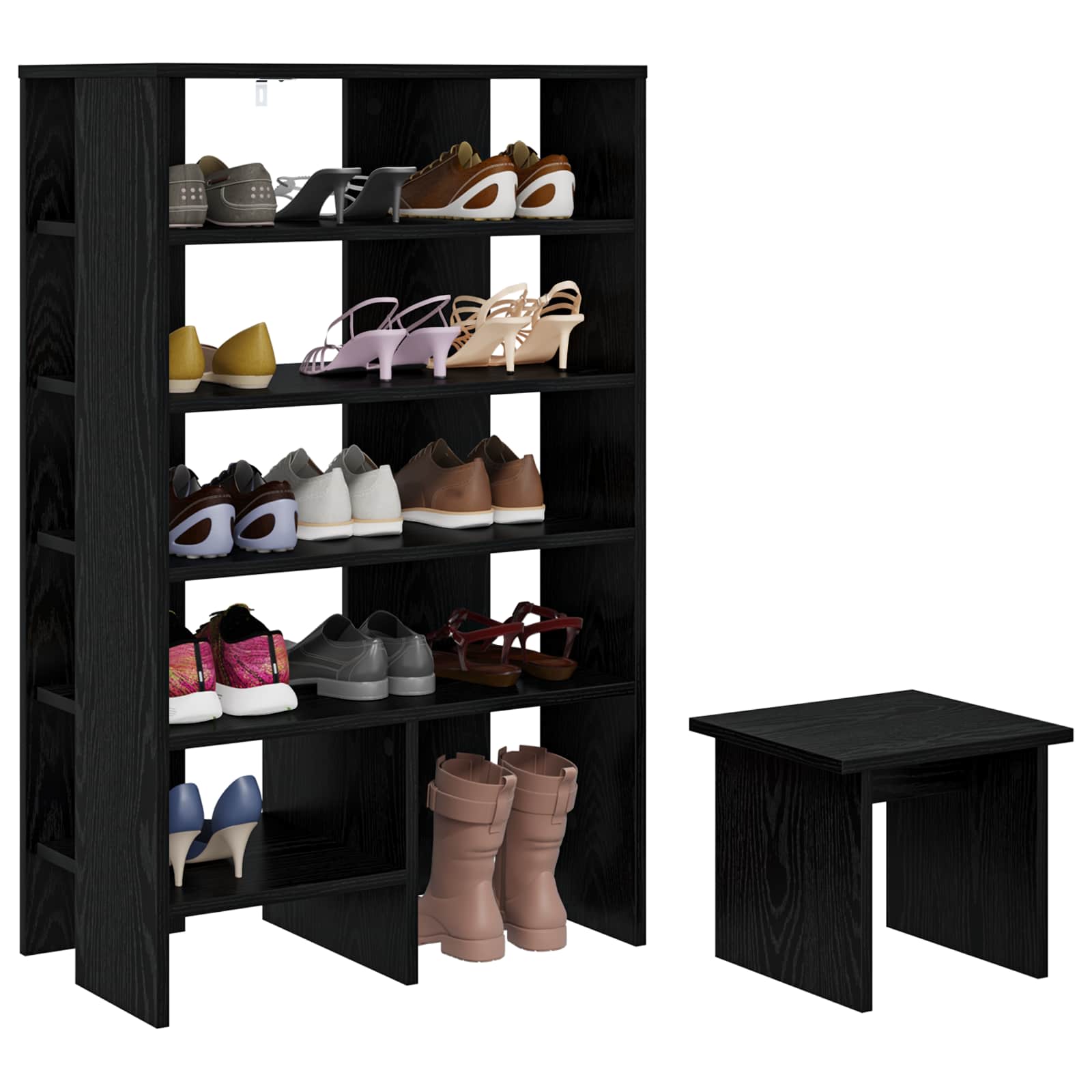 Vidaxl schoenenkast met plank 2 pcs zwart eiken bewerkt hout