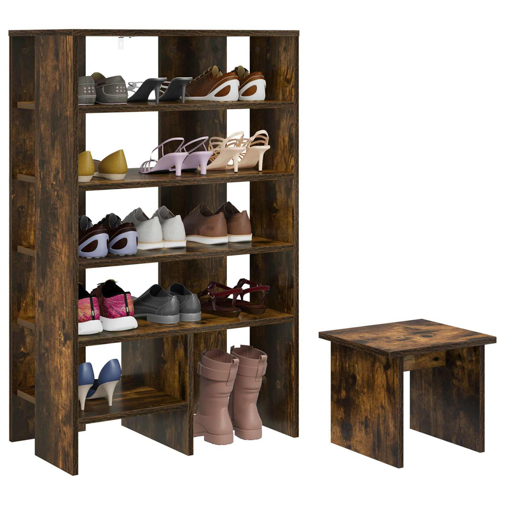 Vidaxl schoenenkast met plank 2 pcs gerookt eiken bewerkt hout
