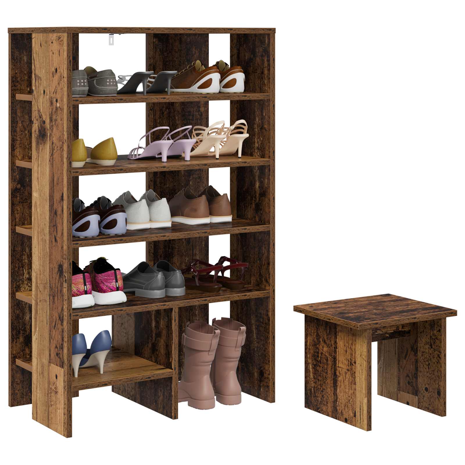 Vidaxl schoenenkast met plank met opslag 2 pcs oudhout bewerkt hout
