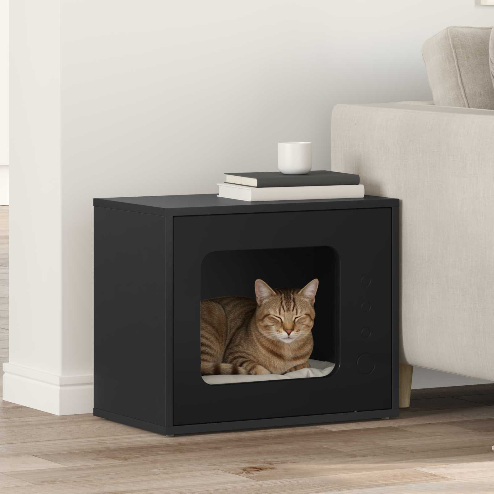Vidaxl kattenhuis zwart 51 x 30 x 42,5 cm bewerkt hout