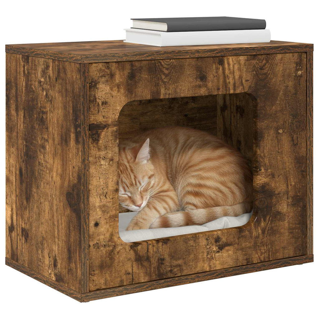Vidaxl kattenhuis gerookt eiken 51 x 30 x 42,5 cm bewerkt hout