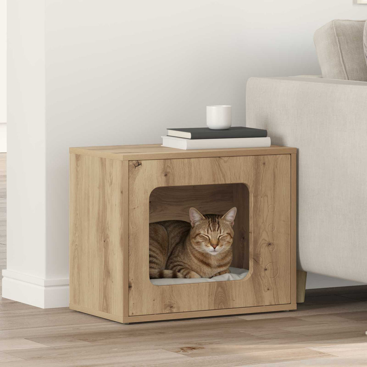 Vidaxl kattenhuis artisanaal eiken 51 x 30 x 42,5 cm bewerkt hout
