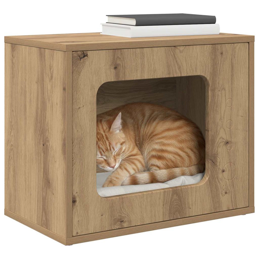 Vidaxl kattenhuis ambachtelijk eiken 51 x 30 x 42,5 cm bewerkt hout