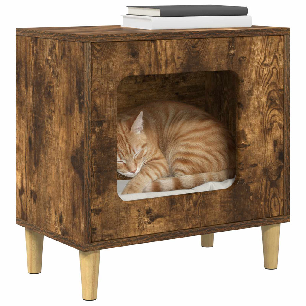 Vidaxl kattenhuis gerookt eiken 51 x 30 x 52 cm bewerkt hout