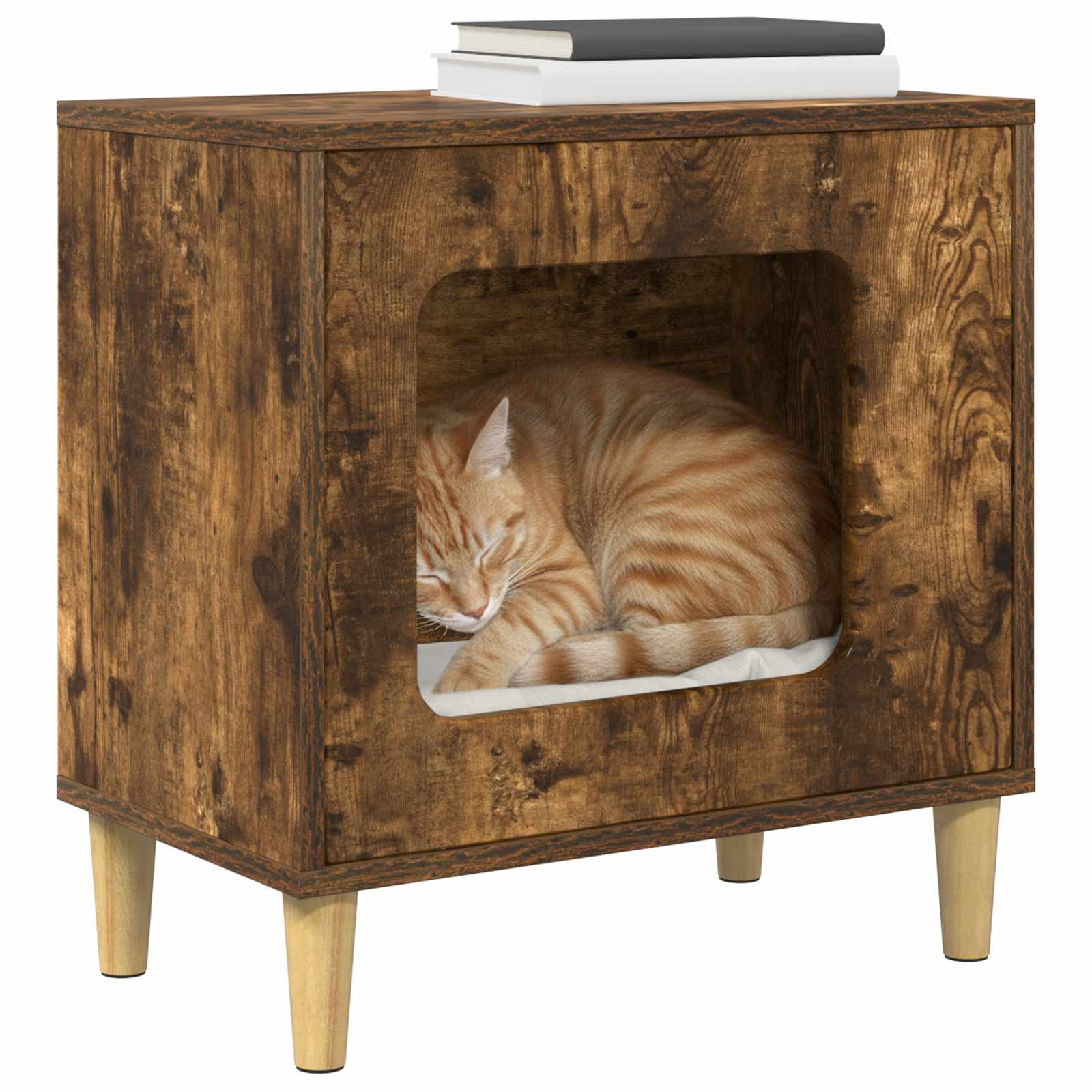 Vidaxl kattenhuis gerookt eiken 51 x 30 x 52 cm bewerkt hout