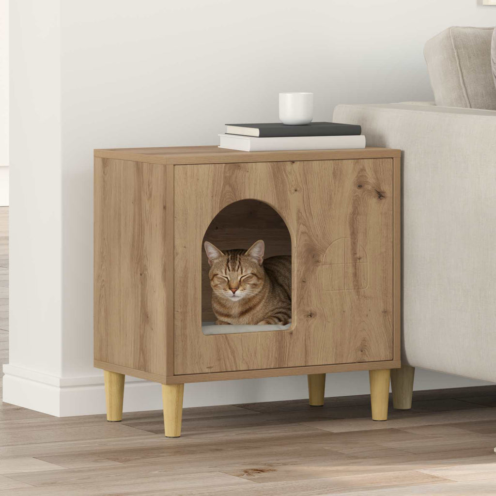 Vidaxl kattenhuis artisanaal eiken 51 x 30 x 52 cm bewerkt hout