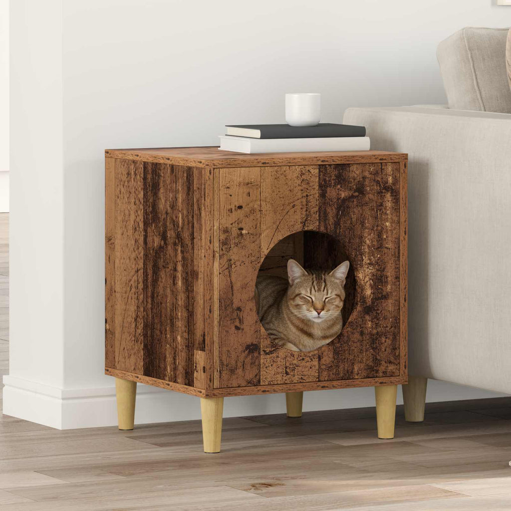 Vidaxl kattenhuis oudhout 42,5 x 40 x 53 cm bewerkt hout