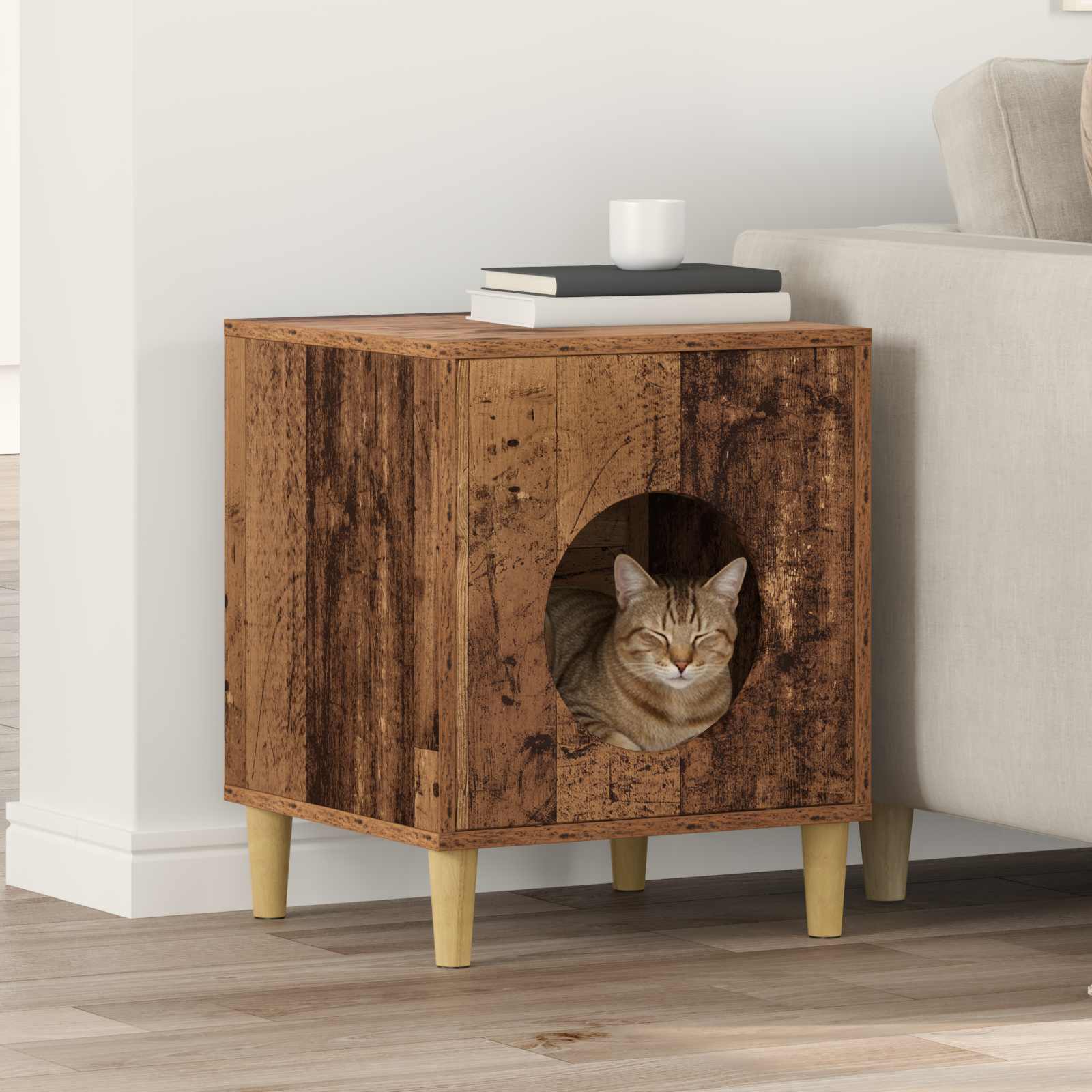 Vidaxl kattenhuis oudhout 42,5 x 40 x 53 cm bewerkt hout