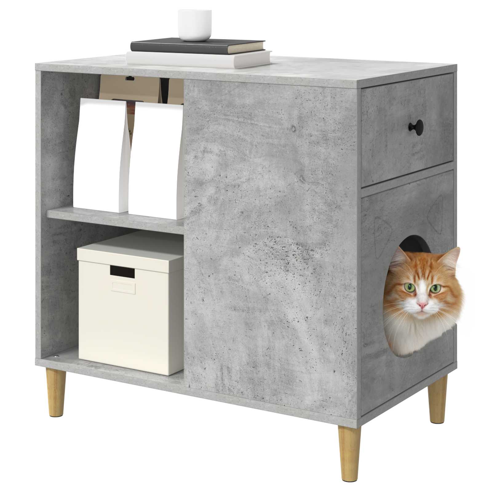 Vidaxl kattenhuis beton 72 x 42,5 x 70 cm bewerkt hout