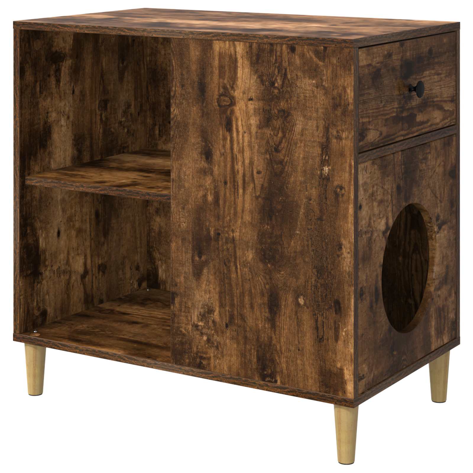 Vidaxl kattenhuis gerookt eiken 72 x 42,5 x 70 cm bewerkt hout