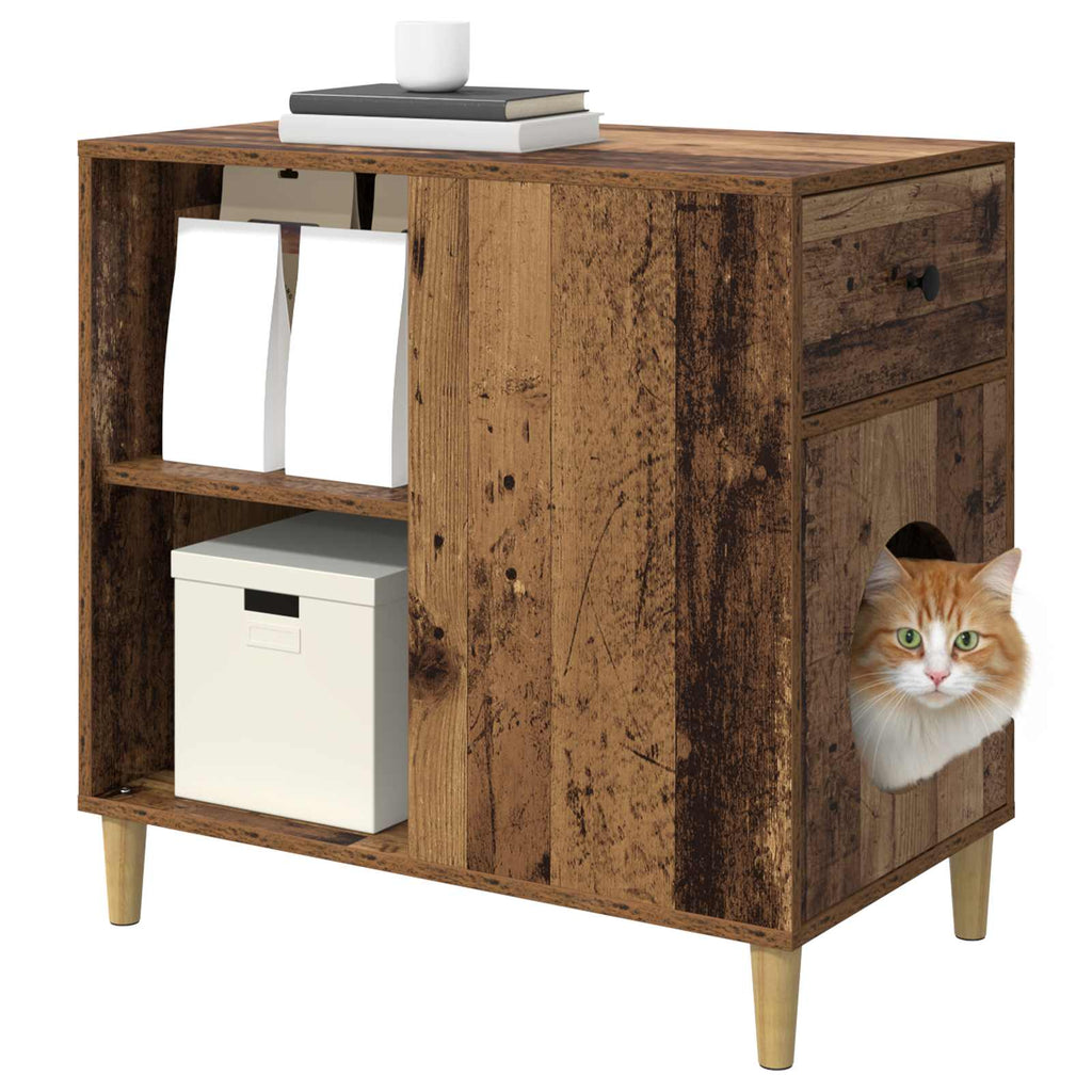 Vidaxl kattenhuis oudhout 72 x 42,5 x 70 cm bewerkt hout
