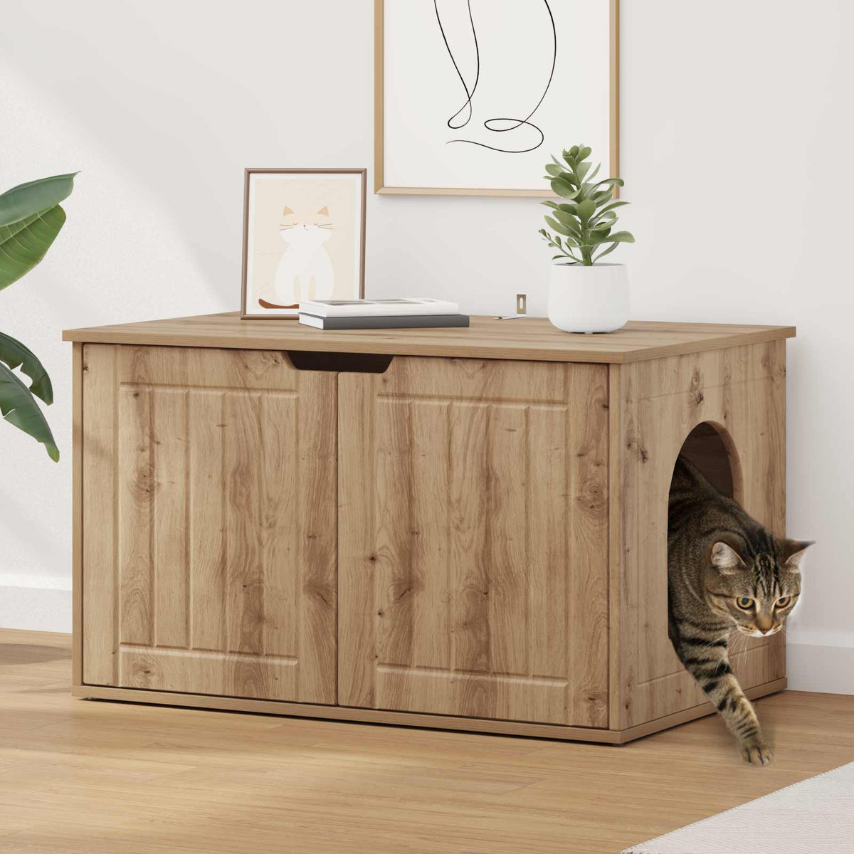 Vidaxl kattenhuis ambachtelijk eiken 85 x 55 x 50,5 cm bewerkt hout