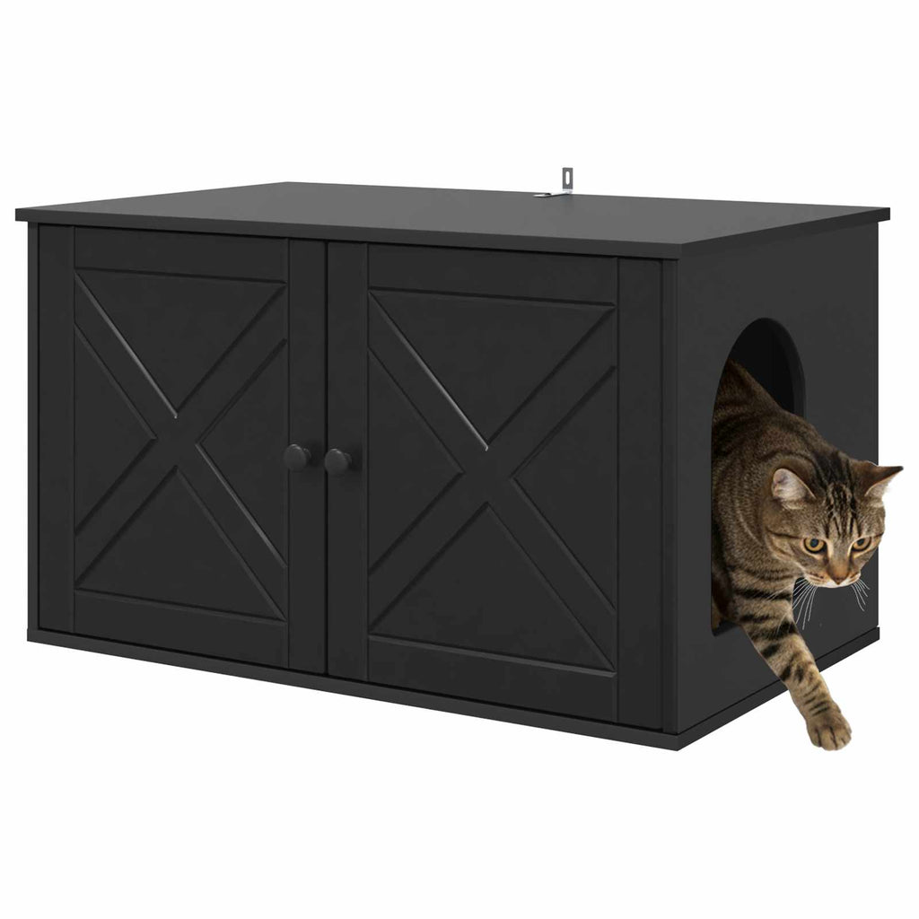 Vidaxl kattenhuis zwart 85 x 55 x 50,5 cm bewerkt hout