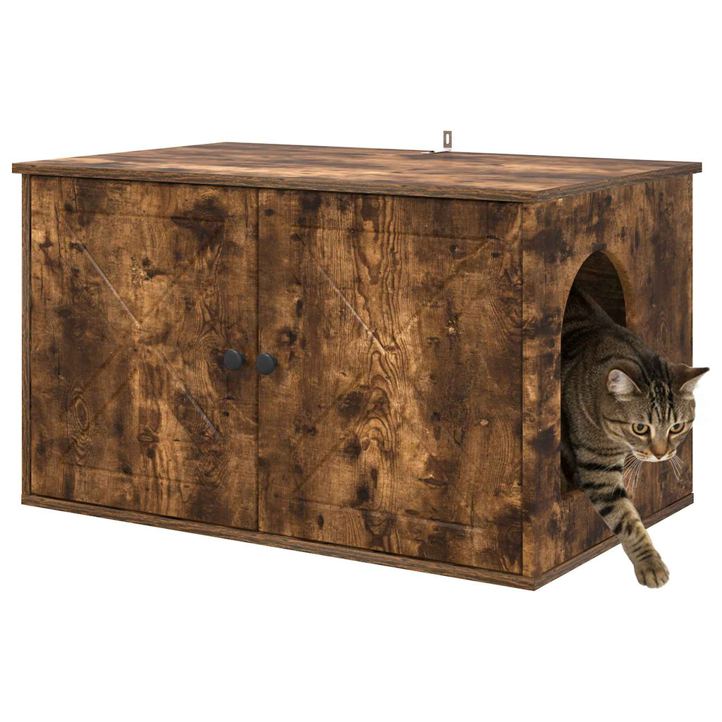 Vidaxl kattenhuis gerookt eiken 85 x 55 x 50 cm bewerkt hout