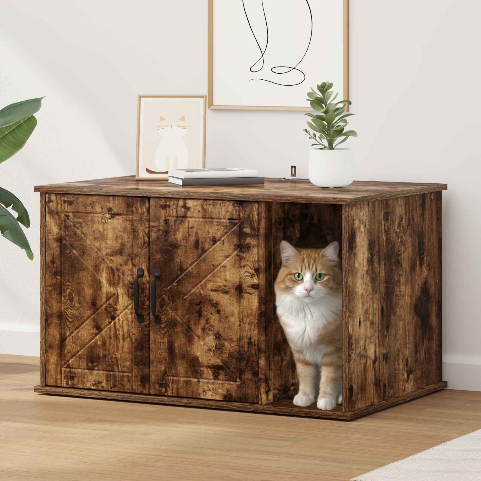 Vidaxl kattenhuis gerookt eiken 85 x 55 x 50 cm bewerkt hout