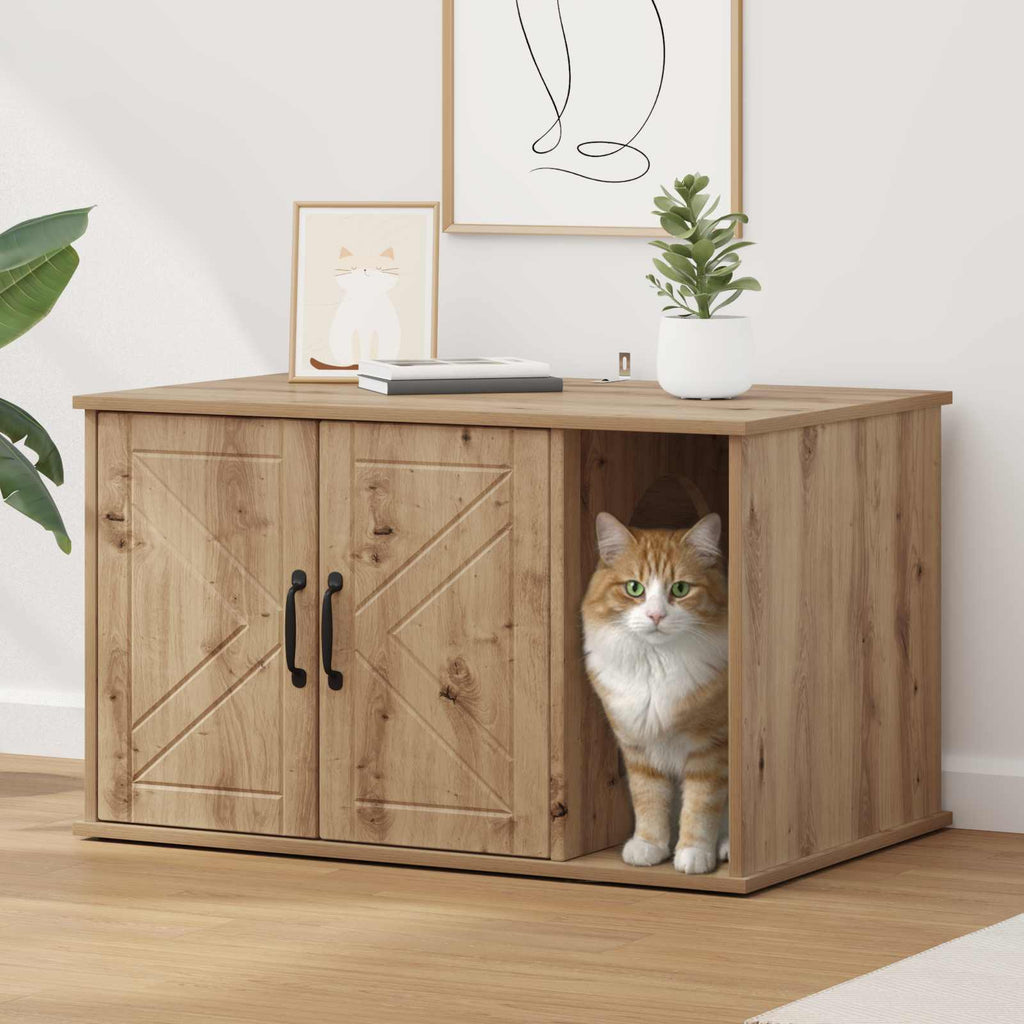 Vidaxl kattenhuis ambachtelijk eiken 85 x 55 x 50 cm bewerkt hout