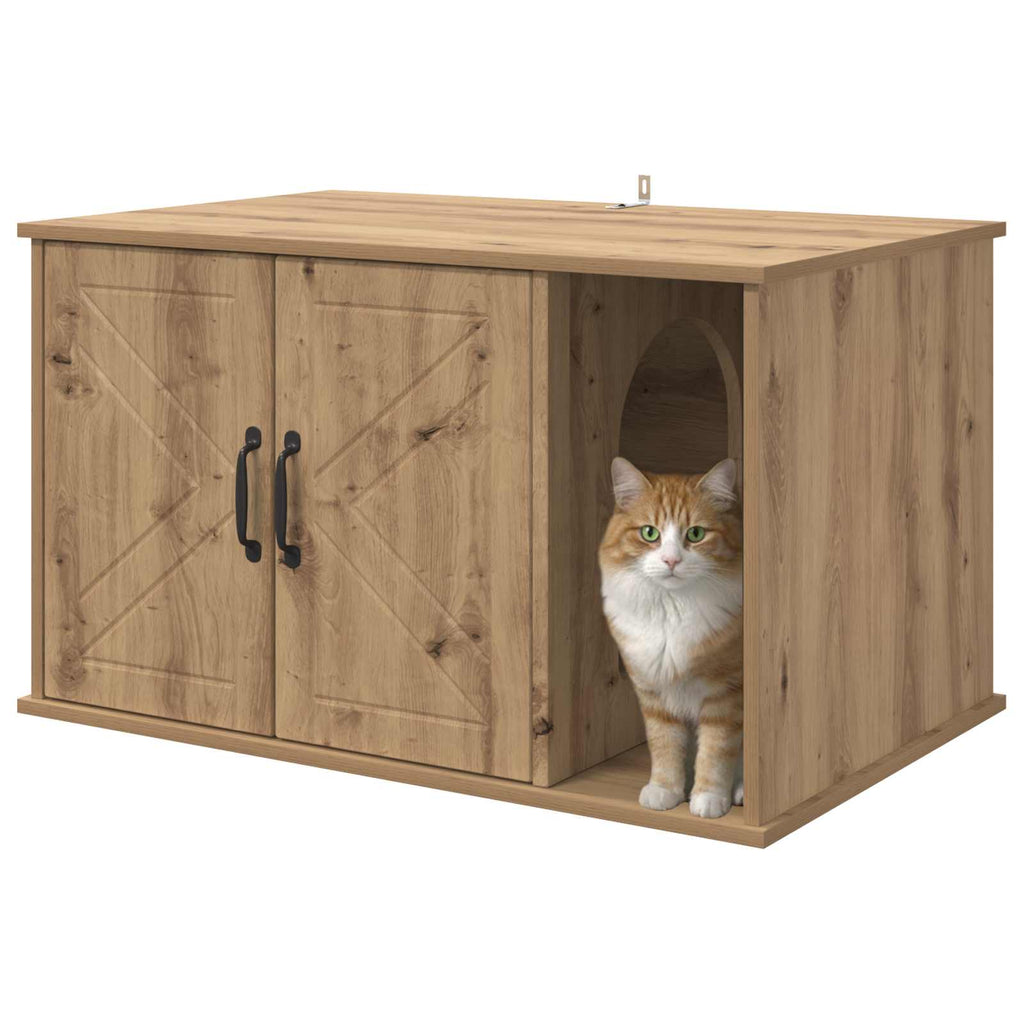 Vidaxl kattenhuis ambachtelijk eiken 85 x 55 x 50 cm bewerkt hout