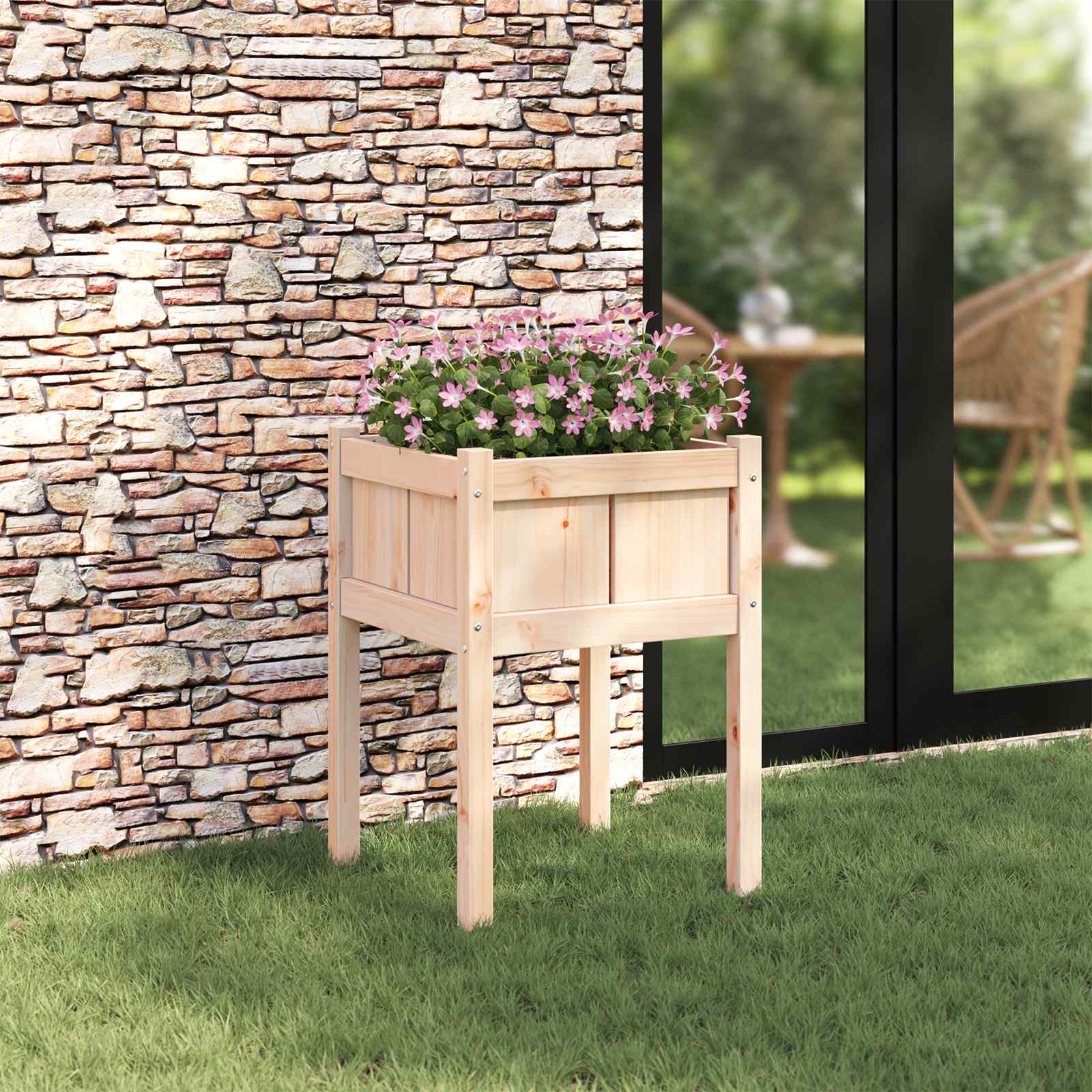 Vidaxl tuin bloempot natuur 50 x 50 x 70 cm massief grenenhout