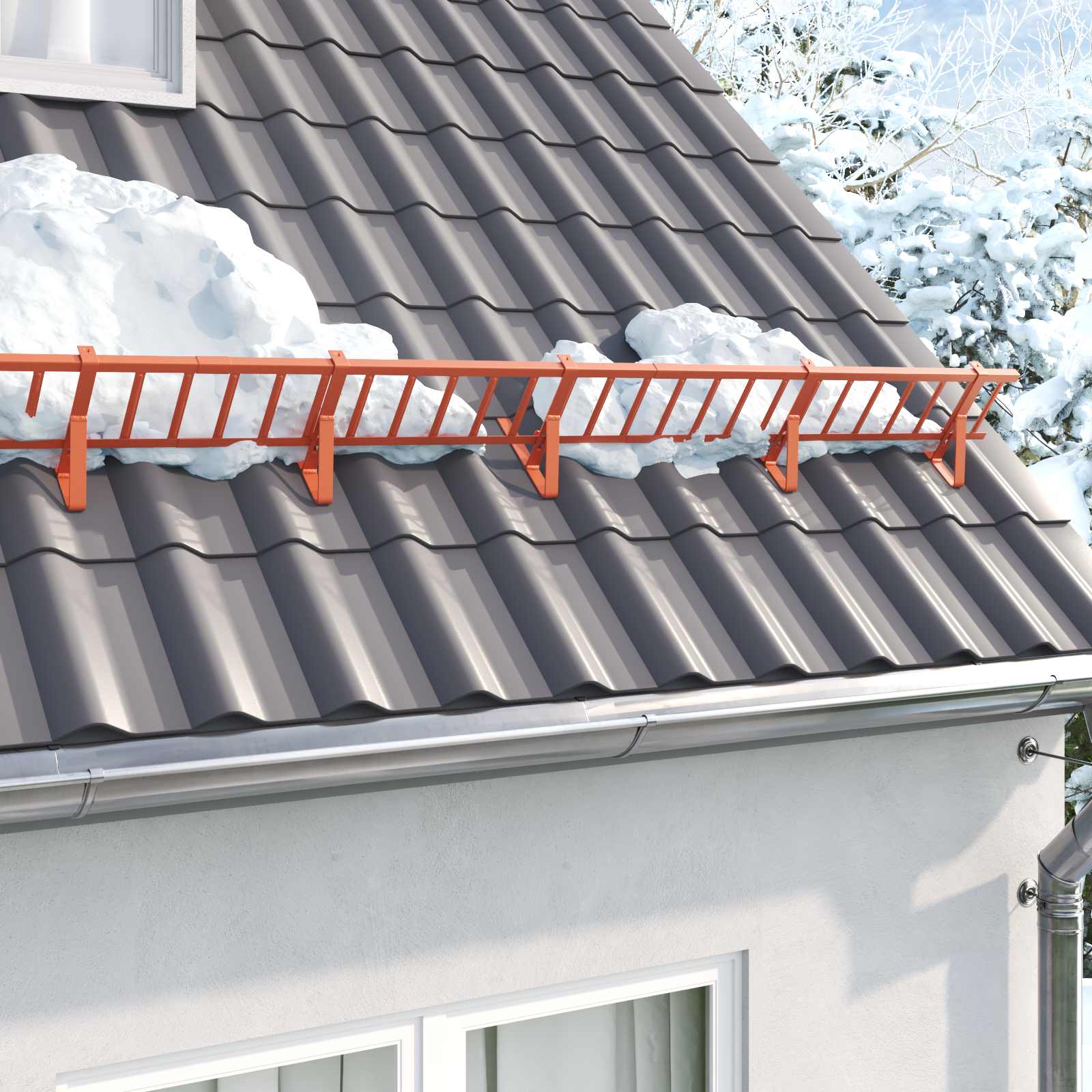 Vidaxl dak sneeuwbeugel rood 300 x 2,5 x 20 cm staal