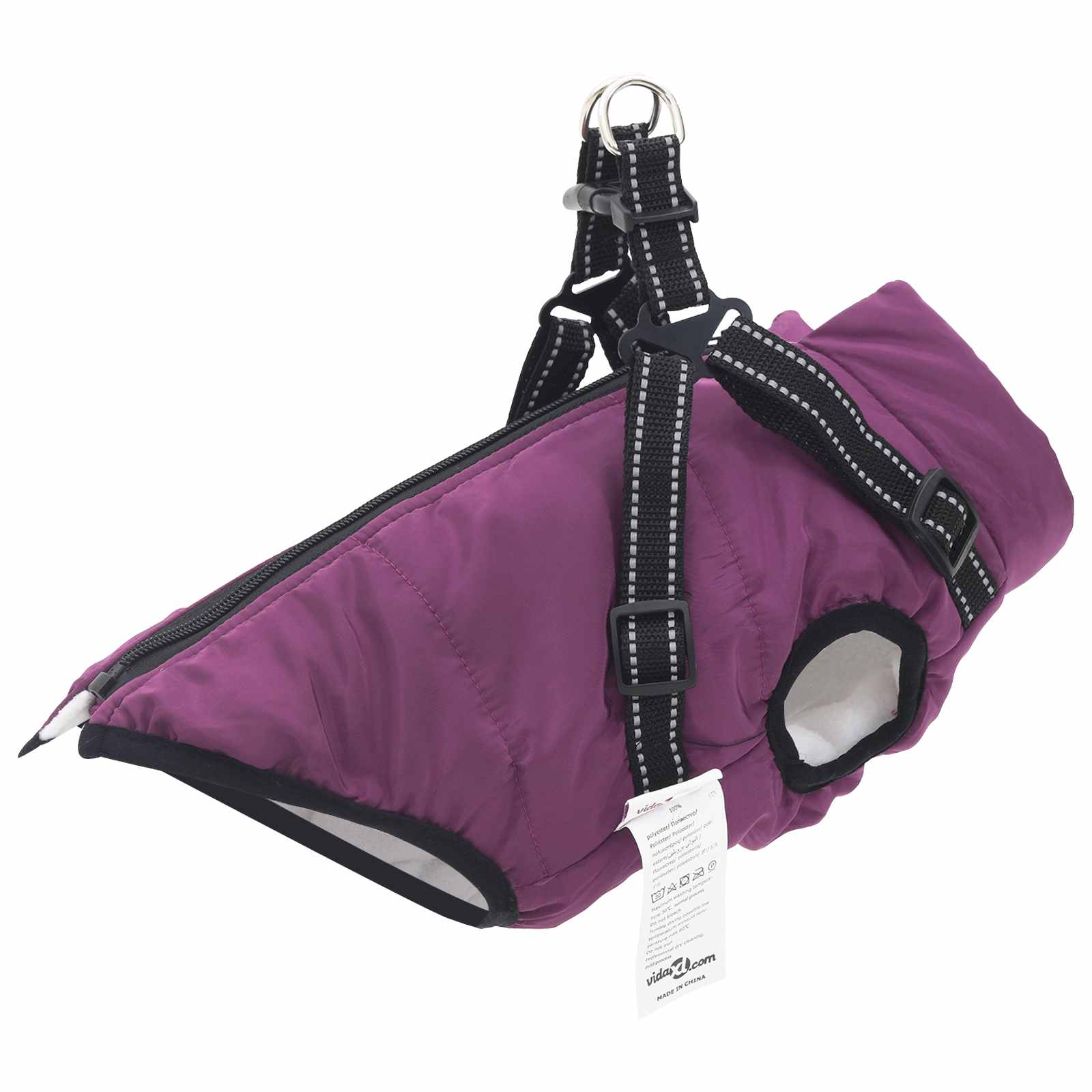 Vidaxl hondenjas met harnas paars m fleece en polyester