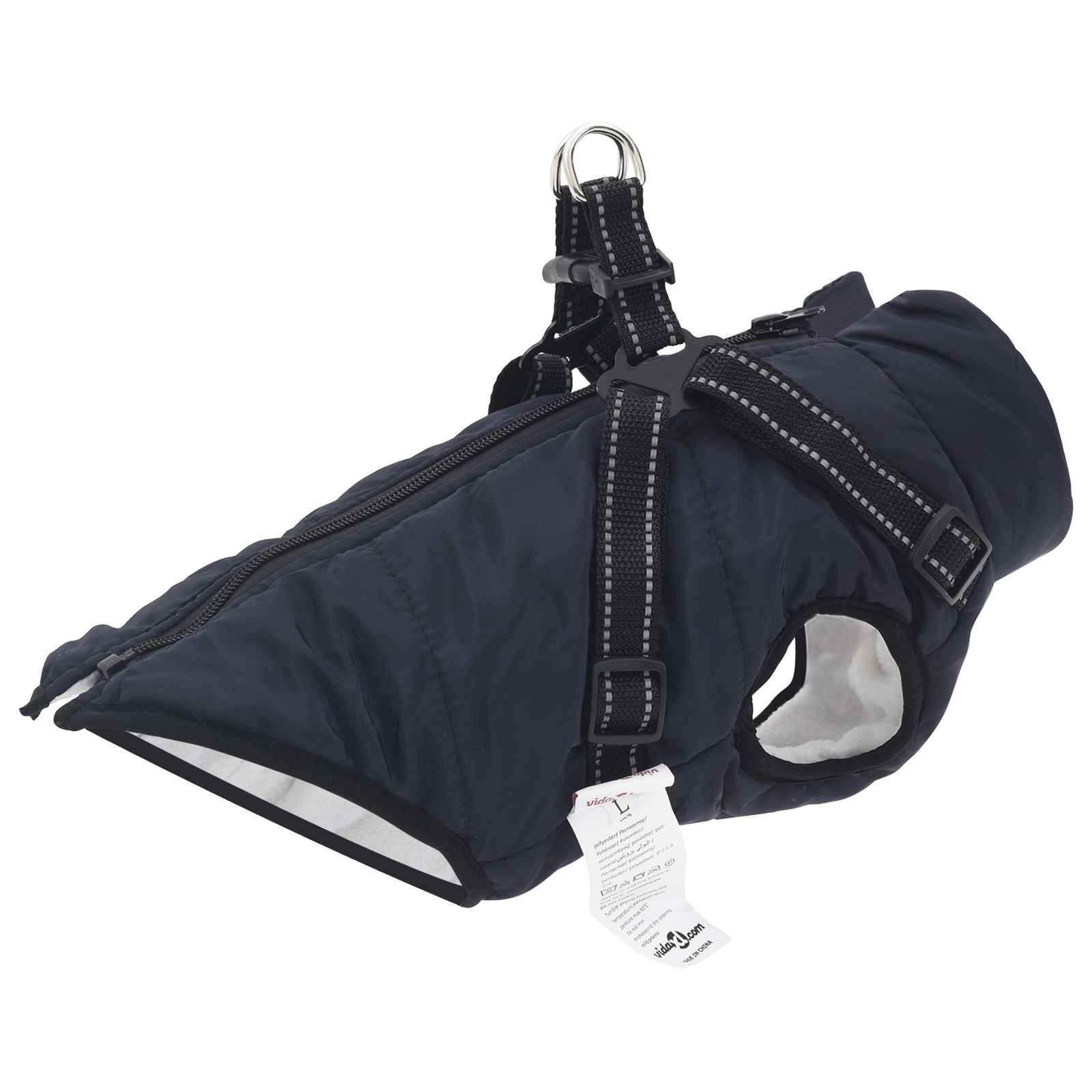 Vidaxl hondenjas met harnas marineblauw s fleece en polyester