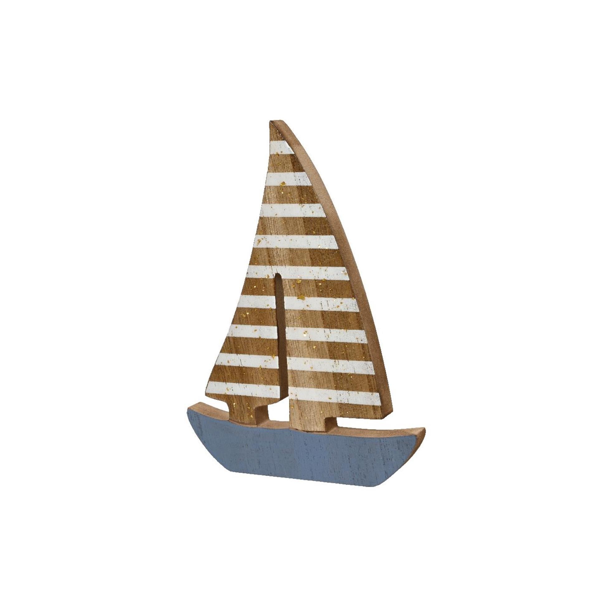 Decoris decoratie boot hout 1,5x13x18cm