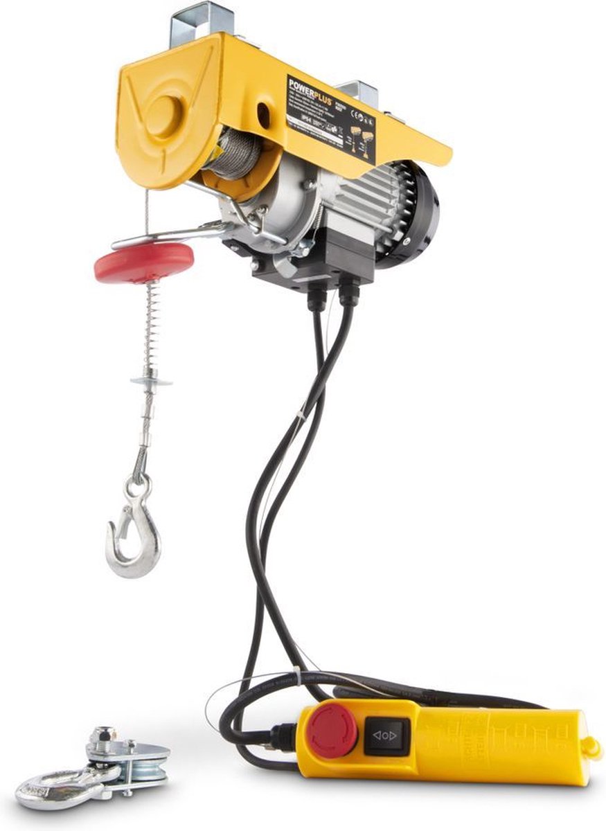 Powerplus elektrische takel powx900 - 500w - max. 200kg, 12m niet-draaiende kabel - afstandsbediening - met 2 bevestigingsbeugels
