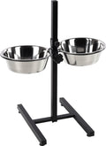 Flamingo voerbak hond – duo dinner staander otis zilver zwart 2x2,5l – verstelbare eet- en drinkpot met inox kommen