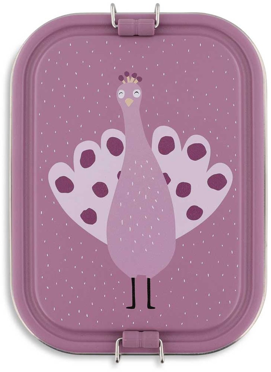 Trixie | brooddoos groot - mrs. peacock - rsv lunchbox voor kinderen - makkelijk te openen - broodtrommel - 2 vakken - paars - rvs